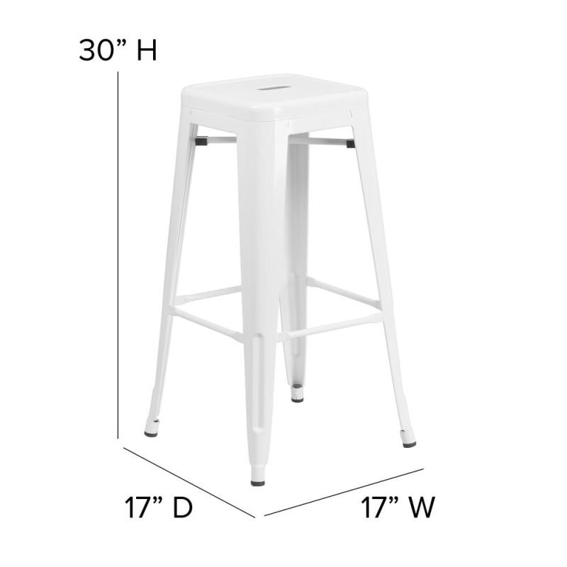 Kai Commercial Grade 30" High Backless White Metal Indoor-Outdoor Barstool With Square Gray Poly Resin Wood Seat