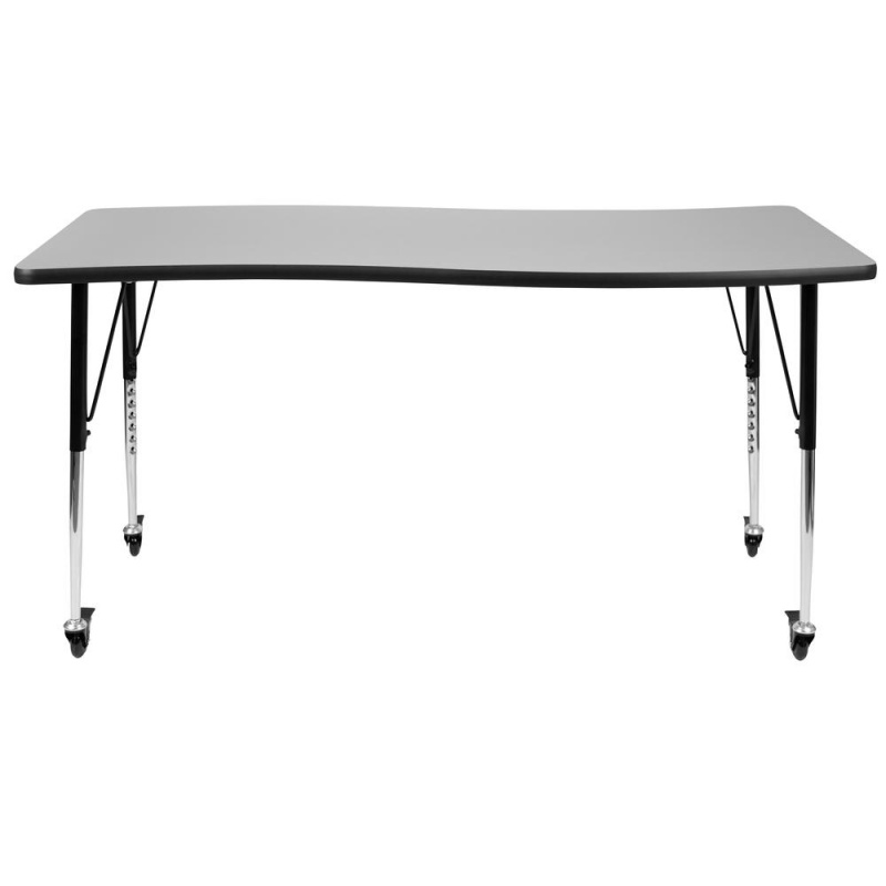 Mobile 26"W X 60"L Rectangular Wave Collaborative Grey Thermal Laminate Activity Table - Standard Height Adjustable Legs