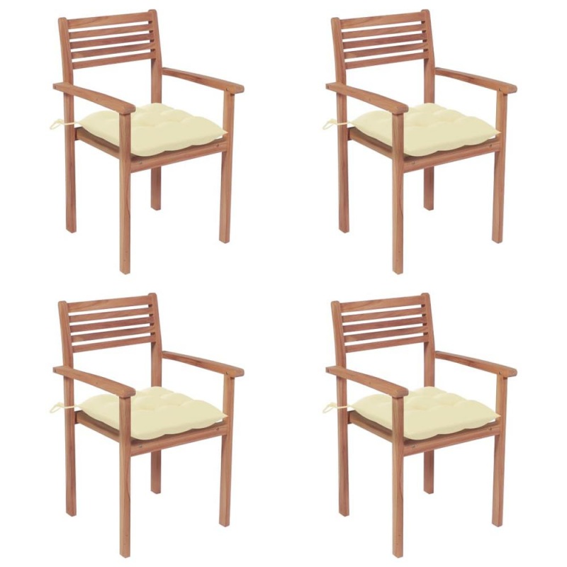 Vidaxl Garden Chairs 4 Pcs With Cream White Cushions Solid Teak Wood 2306