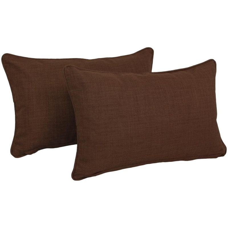 20-Inch By 12-Inch Double-Corded Solid Outdoor Spun Polyester Back Support Pillows With Inserts (Set Of 2), Cocoa
