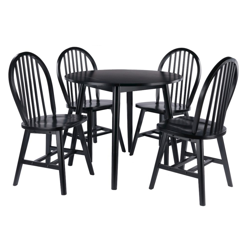 Moreno 5-Pc Drop Leaf Dining Table With Windsor Chairs, Black