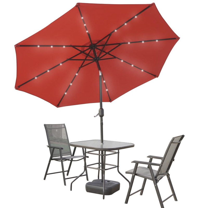 Leisuremod Sierra Modern 9 Ft Steel Market Patio Umbrella With Solar Powered Led & Tilt