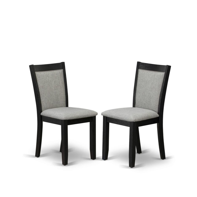 Mzc6t06 Mid Century Dining Chairs - Shitake Linen Fabric Seat And High Chair Back - Wire Brushed Black Finish (Set Of 2)