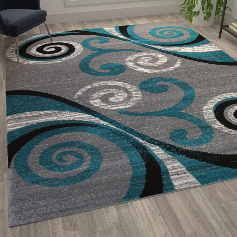 Valli Collection 8' X 10' Turquoise Abstract Area Rug - Olefin Rug With Jute Backing - Hallway, Entryway, Bedroom, Living Room
