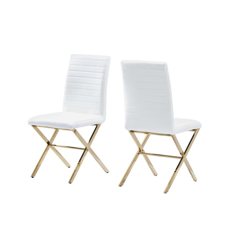 Timber Modern Gold Plated Dining Chair, Set Of 2, White