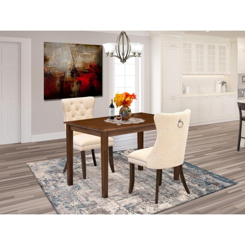 3 Piece Dining Room Furniture Set with Rectangle Solid Wood Table