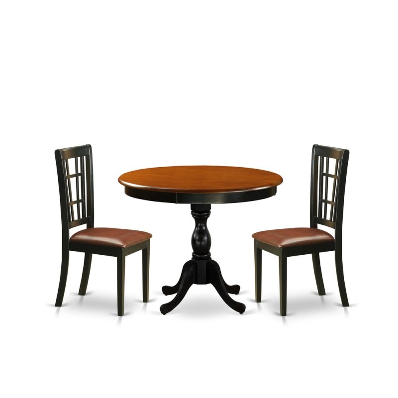 3-Piece Dinner Table Set with 2 Faux Leather Chairs