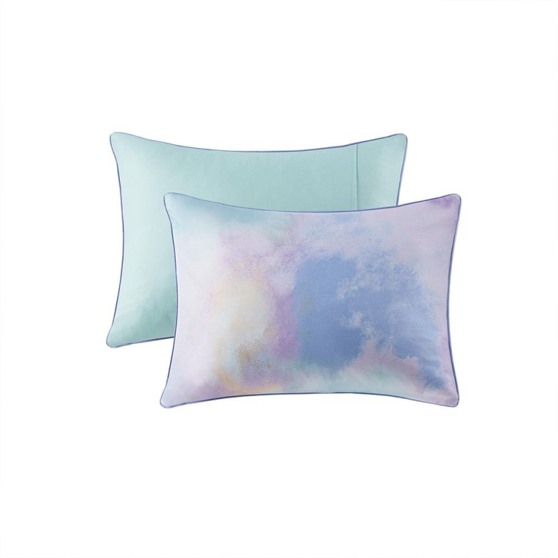 Watercolor Tie Dye Printed Comforter Set With Throw Pillow