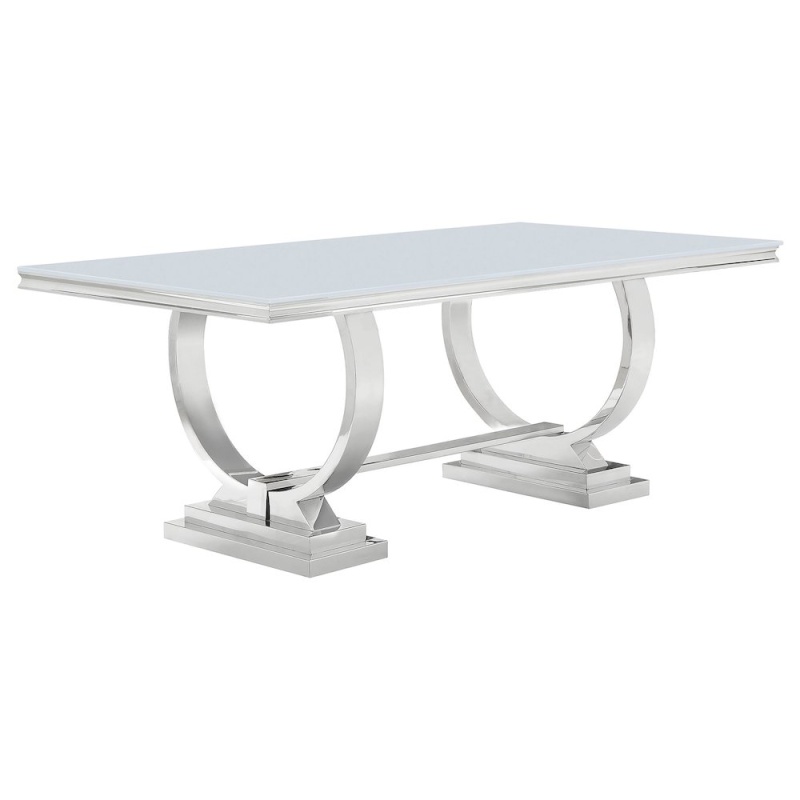 Antoine Rectangular 95-Inch Glass Top Dining Table White