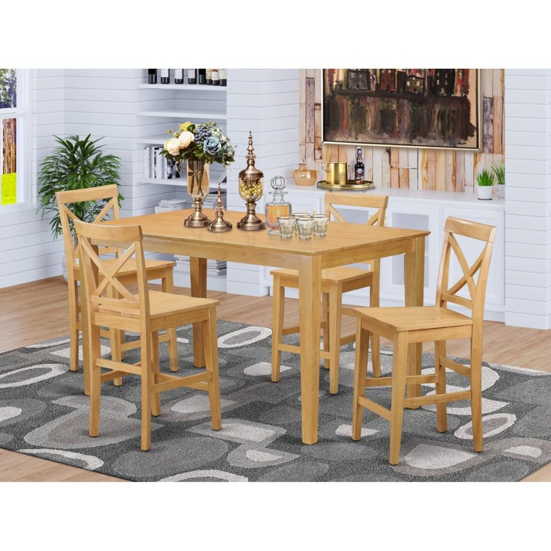 5 Pc Pub Table Set - Counter Height Table and 4 Kitchen Chairs