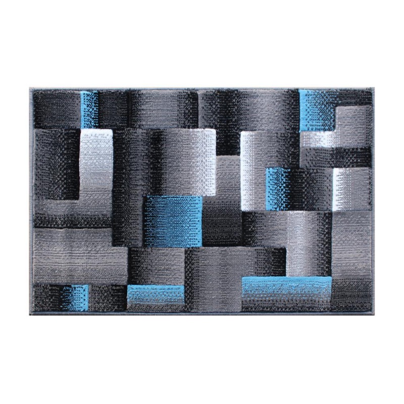 Elio Collection 2' X 3' Blue Color Blocked Area Rug - Olefin Rug With Jute Backing - Entryway, Living Room, Or Bedroom