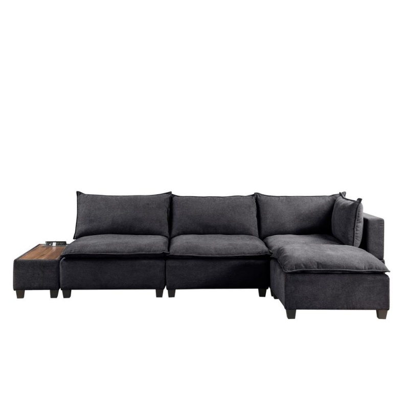 Madison Dark Gray Fabric 5 Piece Modular Sectional Sofa Ottoman With Usb Storage Console Table