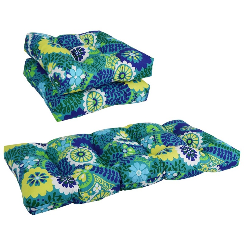 Squared Patterned Spun Polyester Tufted Settee Cushions (Set of 3)