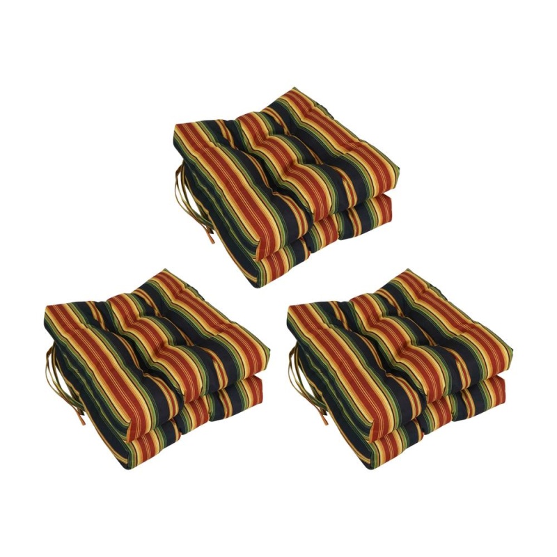 Blazing Needles 16-Inch Spun Polyester Patterned Outdoor Square Tufted Chair Cushions, Set of 6