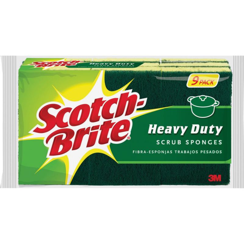 Scotch-Brite Heavy-Duty Scrub Sponges - 2.8" Height X 4.5" Width X 4.5" Depth - 45/Carton - Yellow, Green