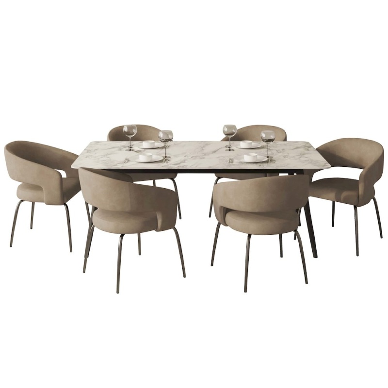 7-Piece Dining Set With Rectangular Sintered Stone Dining Table