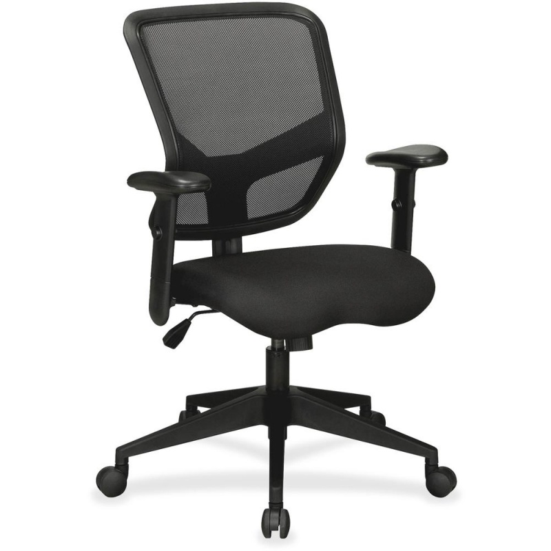 Lorell Executive Mesh Mid-Back Chair - Black Fabric Seat - Black Back - 5-Star Base - 1 Each