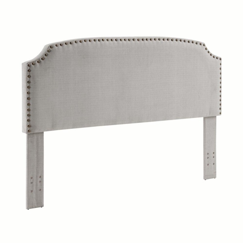 Beige Linen Upholsterd Headboard With Nailheads, California King Or King Size