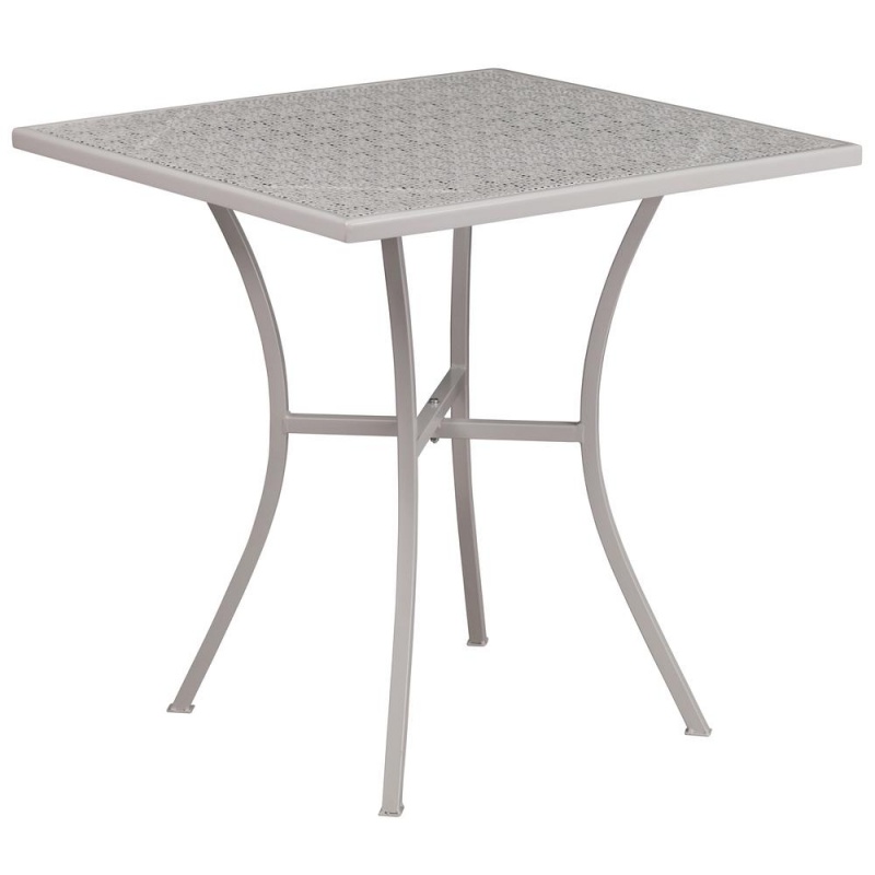 Commercial Grade 28" Square Light Gray Indoor-Outdoor Steel Patio Table Set With 2 Square Back Chairs