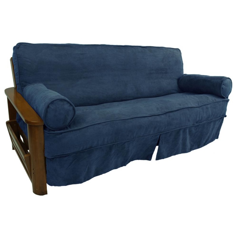 Solid Microsuede Double Corded 8 To 9-Inch Full Futon Slipcover Set With Two 20 By 8-Inch Bolster Pillows (Set Of 3)