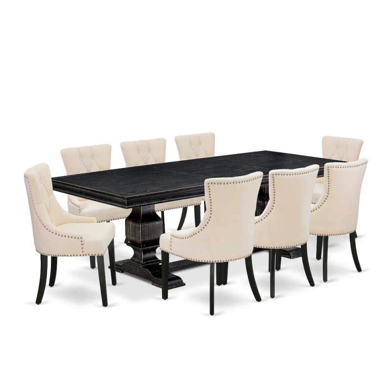 9 Piece Kitchen Set of a Dining Table & 8 Kitchen Chairs with Black Legs