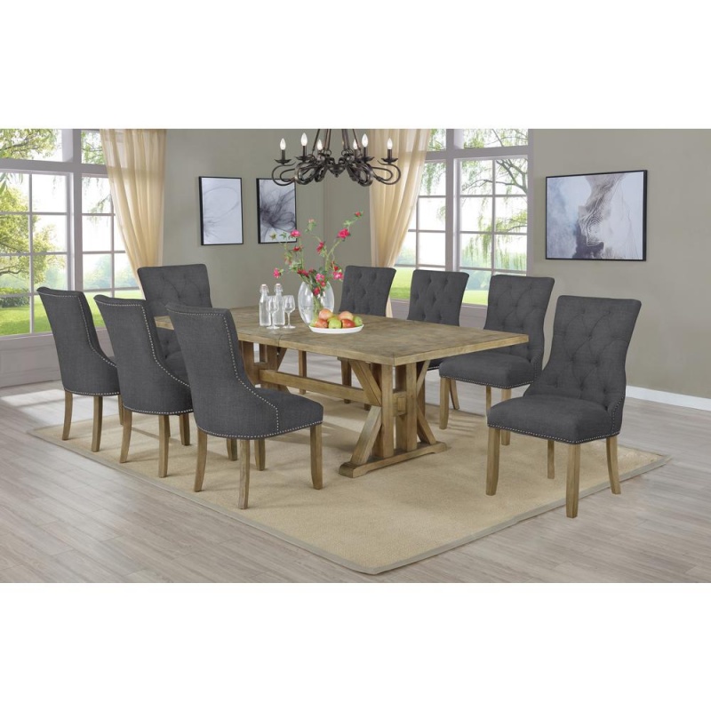 Classic 9Pc Dining Set With Extendable Dining Table W/Center 24" Leaf And Uph Side Chairs Tufted & Nailhead Trim, Dark Grey