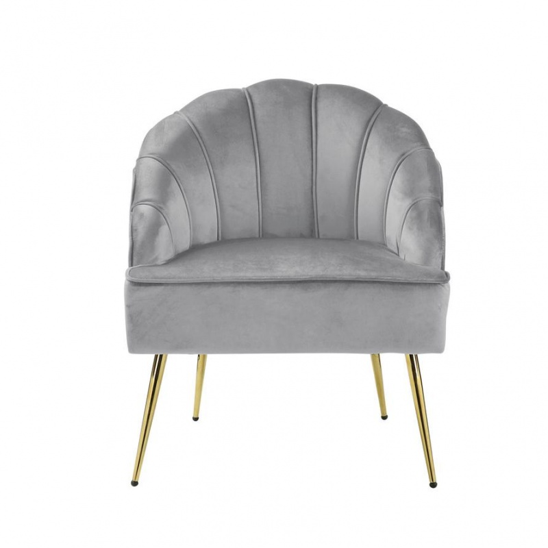 Naomi Gray Velvet Wingback Accent Chair With Metal Legs