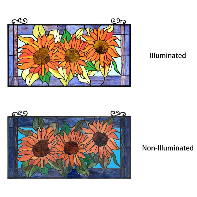 Chloe Lighting Helianthus Tiffany-Style Floral Stained Glass Window Panel 31" Width