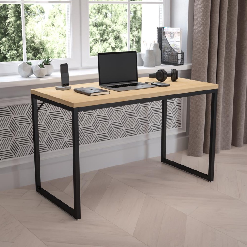 Tiverton Industrial Modern Desk - Commercial Grade Office Computer Desk And Home Office Desk - 47" Long (Maple/Black)