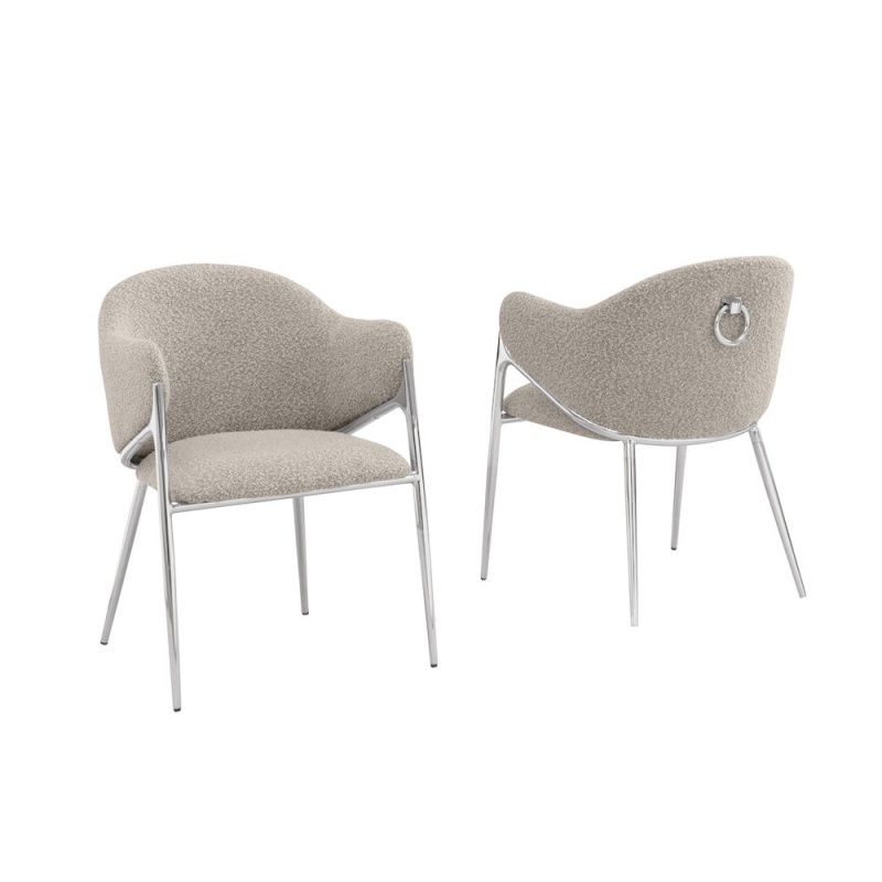 Gray Boucle Fabric Side Chairs with Silver Base
