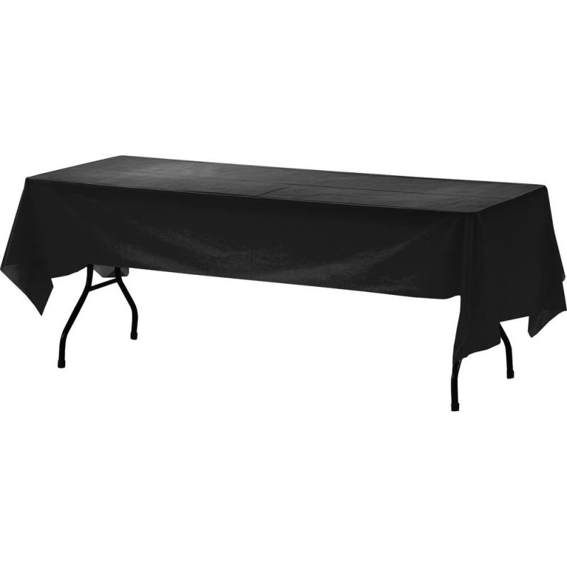 Genuine Joe Plastic Table Covers - 108" Length X 54" Width - Plastic - Black - 6 / Pack