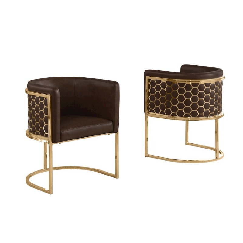Leather-Aire Side Chairs With Honeycomb Gold Chrome Set of 2