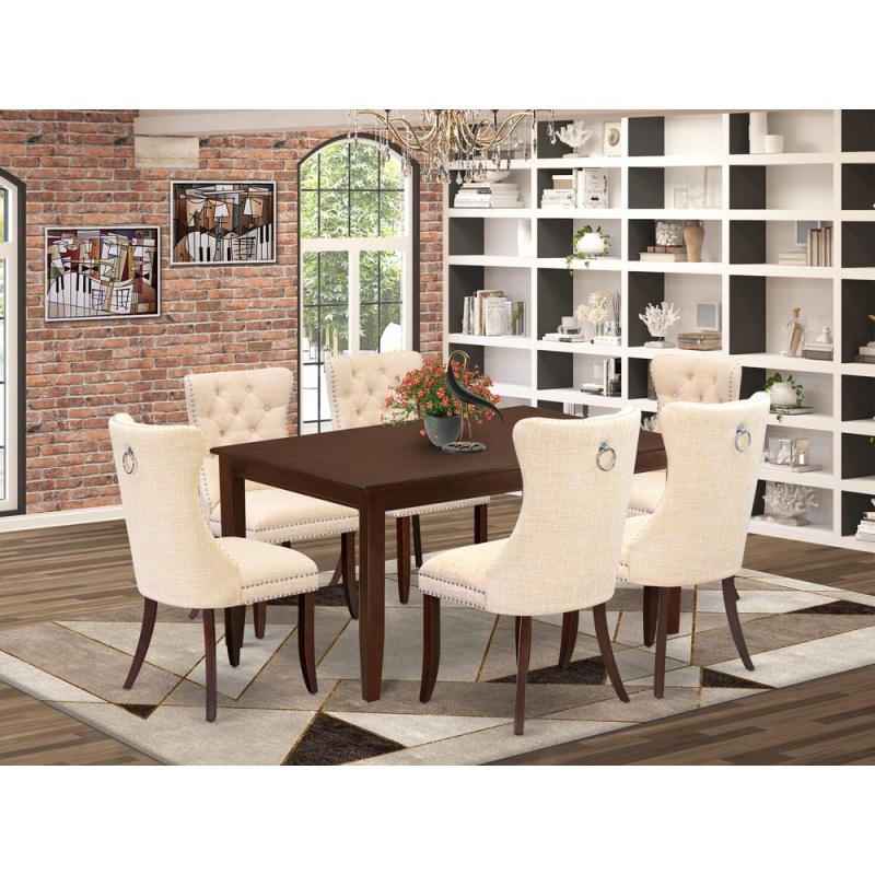 7 Piece Dining Room Table Set with Rectangle Solid Wood Table