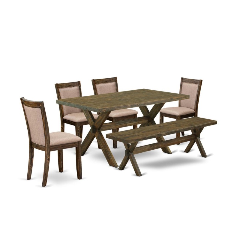 6 Piece Dining Table Set with Bench and 4 Parsons Chairs