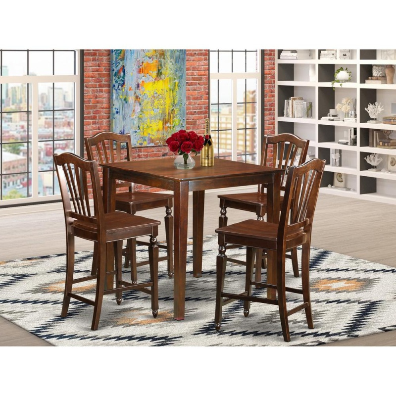 5-Piece Pub Table Set with 4 Kitchen Bar Stools