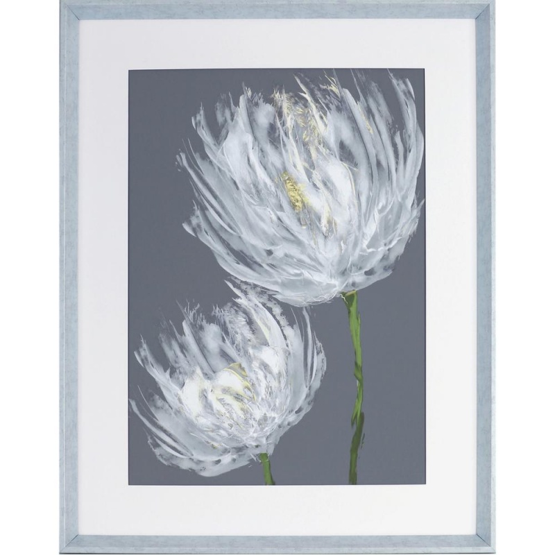 Lorell White Flower Design Framed Abstract Art - 27.50" X 35.50" Frame Size - 1 Each - Gray, White