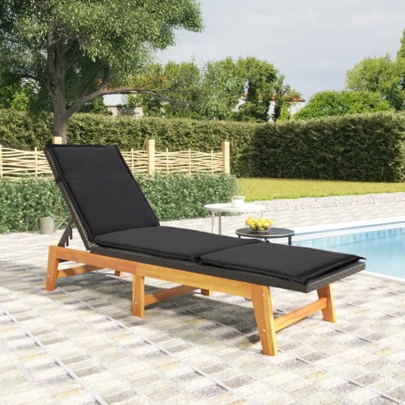 Sun Lounger Black and Brown PE Rattan