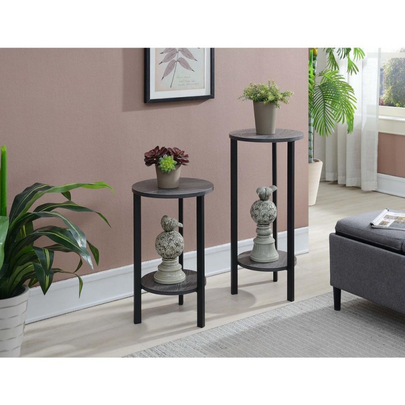 Graystone 24 Inch 2 Tier Plant Stand, Weathered Gray/Black