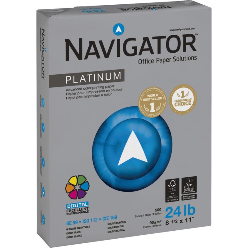 Navigator Platinum Office Multipurpose Paper - 99 Brightness - Letter - 8 1/2" X 11" - 24 Lb Basis Weight - Smooth - 2500 / Carton - Jam-Free - Bright White
