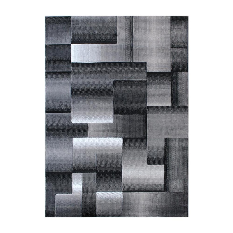 Elio Collection 8' X 10' Gray Color Blocked Area Rug - Olefin Rug With Jute Backing - Entryway, Living Room, Or Bedroom