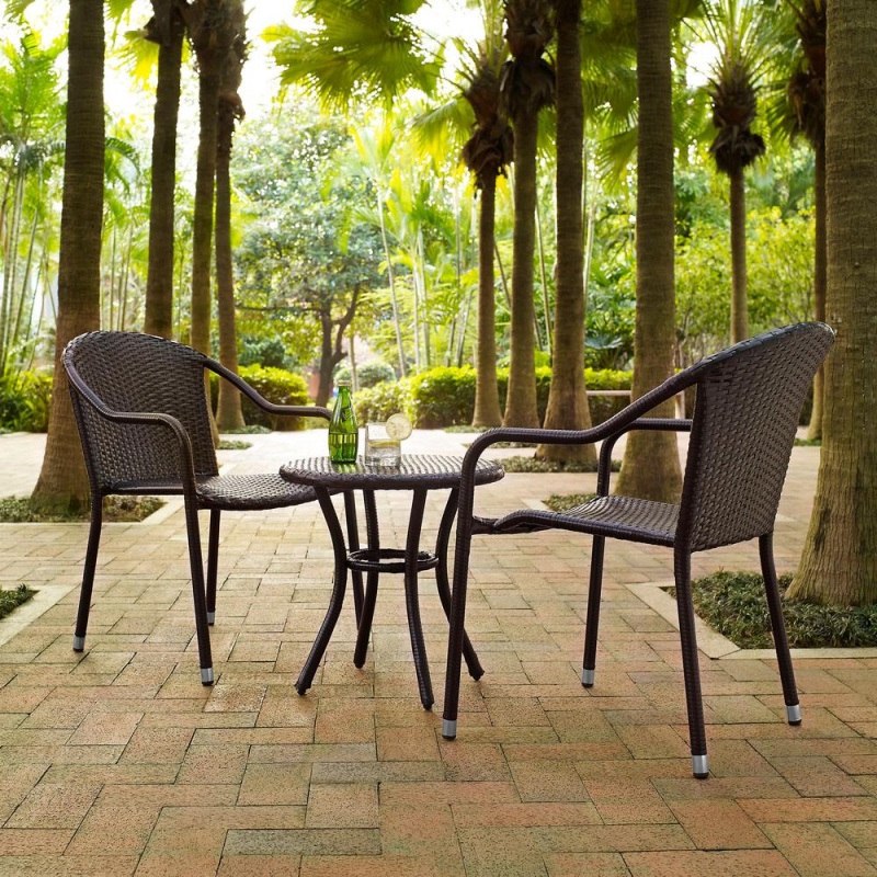 Palm Harbor 3Pc Outdoor Wicker Chat Set Brown - 2 Stacking Chairs, Round Side Table