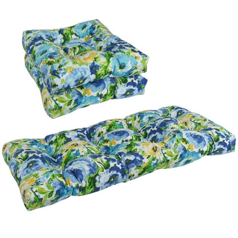 Squared Patterned Spun Polyester Tufted Settee Cushions (Set of 3)