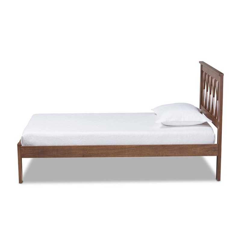 Baxton Studio Malene Mid-Century Modern Walnut Finished Wood Twin Size Platform Bed