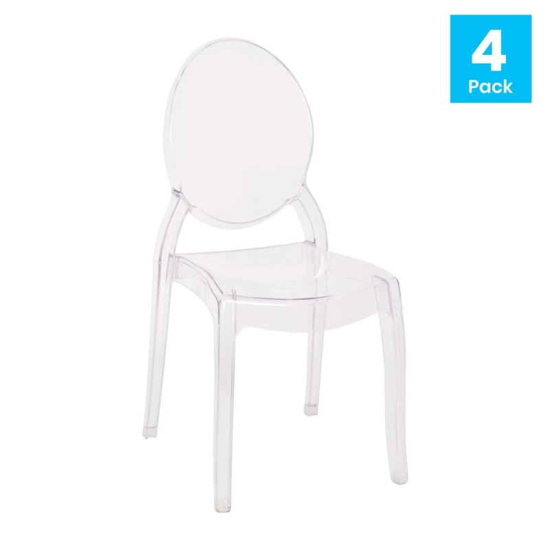 Set Of 4 Crystal Extra Wide Resin Banquet, Event Ghost Chairs