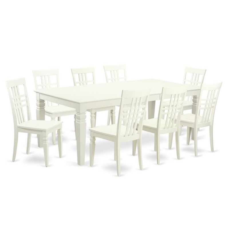 9 Pctable Set With A Dining Table And 8 Dining Chairs In Linen White
