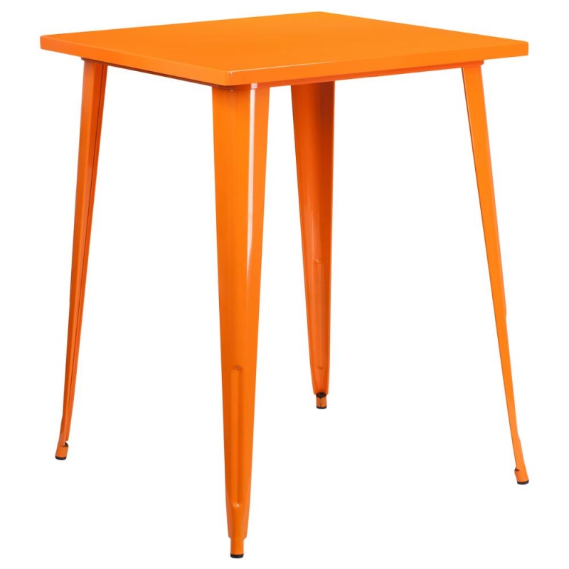 Commercial Grade 31.5" Square Orange Metal Indoor-Outdoor Bar Height Table