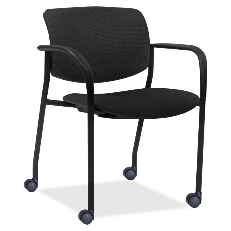 Lorell Stack Chairs With Plastic Back & Vinyl Seat - Black Foam, Vinyl Seat - Black Plastic Back - Powder Coated, Black Tubular Steel Frame - Four-Legged Base - 2 / Carton