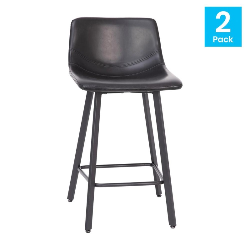 Armless 24 Inch Counter Height Stools With Footrests in Black, Set of 2