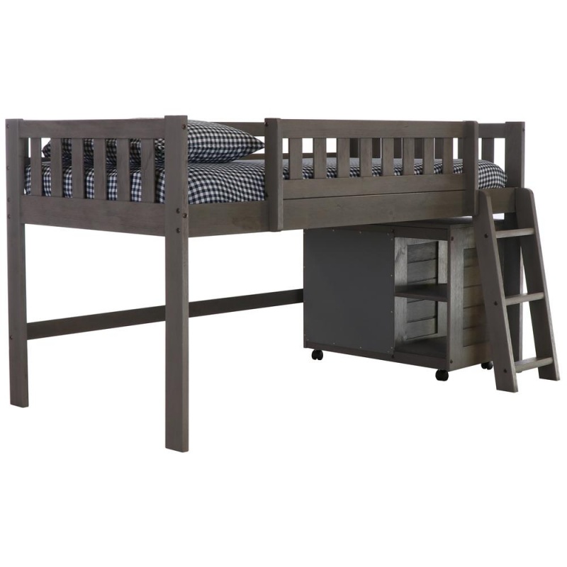 Os Home And Office Model 83204-22 Charcoal Gray Twin Low Loft With Chest