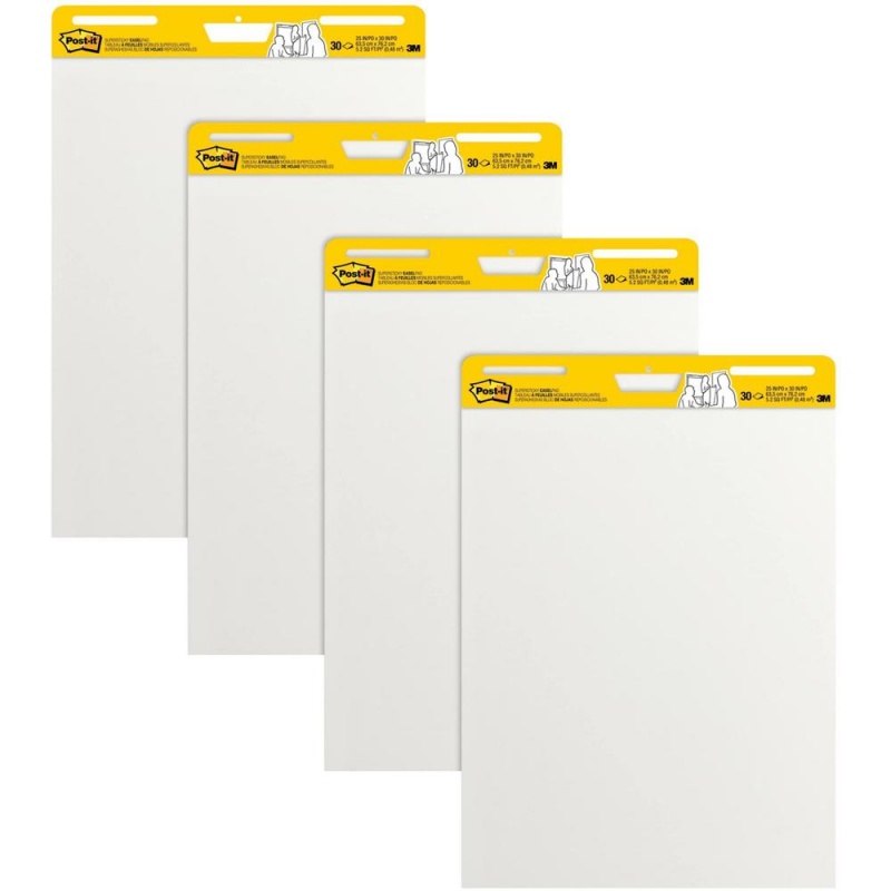 Post-It® Super Sticky Easel Pad - 30 Sheets - Plain - Stapled - 18.50 Lb Basis Weight - 25" X 30" - White Paper - Self-Adhesive, Repositionable, Resist Bleed-Through, Removable, Sturdy Back, Cardb